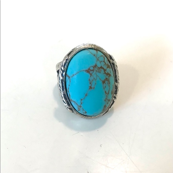 Semi-Previous Turquoise-Silver Adjustable Ring 1” - Picture 9 of 10